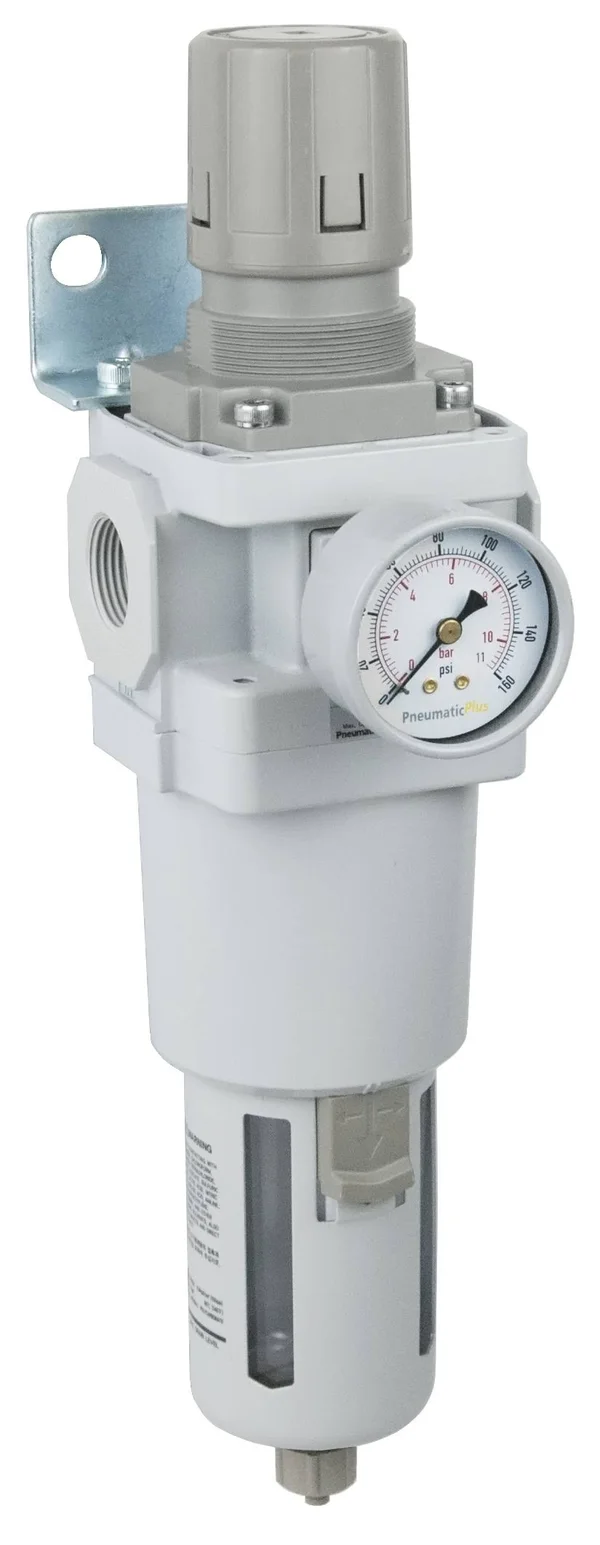PneumaticPlus Saw600-n06bg Compressed Air Filter Regulator Piggyback Combo 3/4 inch NPT - Poly Bowl - Manual Drain, Bracket, Gaug