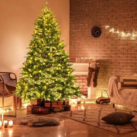 6.5ft Pre-Lit Snow Flocked Hinged Artificial Christmas Tree - Costway