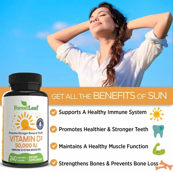 Vitamin D3 50, 000 IU Weekly Supplement - 240 Vegetable Capsules - for Bones, Teeth, Immune System and Muscle Function - by Fores
