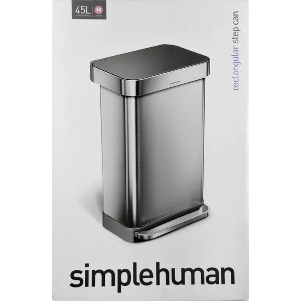 Simplehuman Trash Can, Rectangular Step Can, 45 Liter