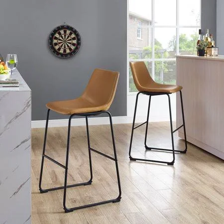 Manor Park 30 in. Upholstered Armless Bar Stools - Set of 2 - Whiskey Brown