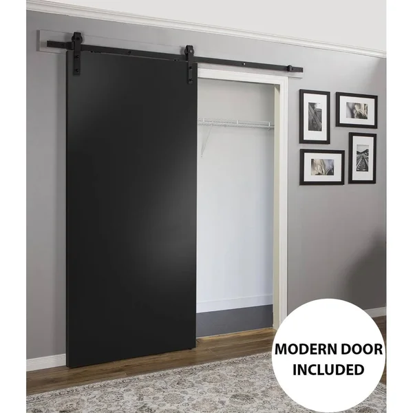 Sturdy Barn Door Hardware - Planum 0010 Black Matte - 28x22 x 84x22