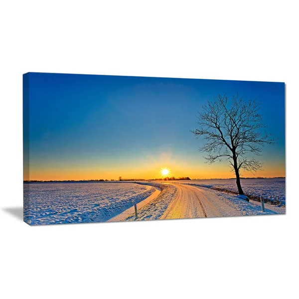 Design Art Distant Sunset in Winter - Landscape Photography Canvas Print - Yellow - 60 in. Wide x 32 in. High - 5 Panels Diamond
