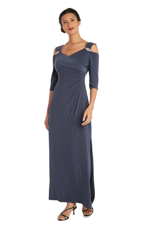 Ru0026M Richards Women's Empire Waist Cold Shoulder Dress with Sleeves 6, Coal