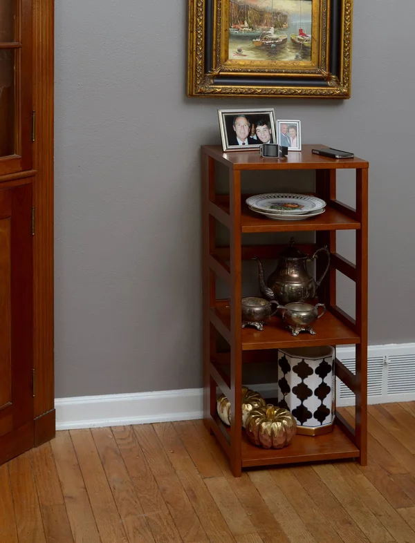 Niche FFSQ6712MWNT 67 in. Flip Flop Square Folding Bookcase with Folding Fabric Bins Mocha Walnut & Natural