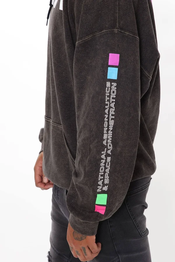 Mens NASA Exploration Hoodie in Black Wash Size Medium by Fashion Nova