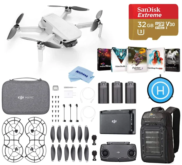 DJI Mavic Mini Fly More Combo - Basic Kit with 32GB SDHC Memory Card - Lowepro DroneGuard BP 200 Back