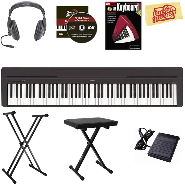 Yamaha P-45 Digital Piano - Black Bundle with Adjustable Stand, Bench, Headphones, Instructional Book, Austin Bazaar Instruction