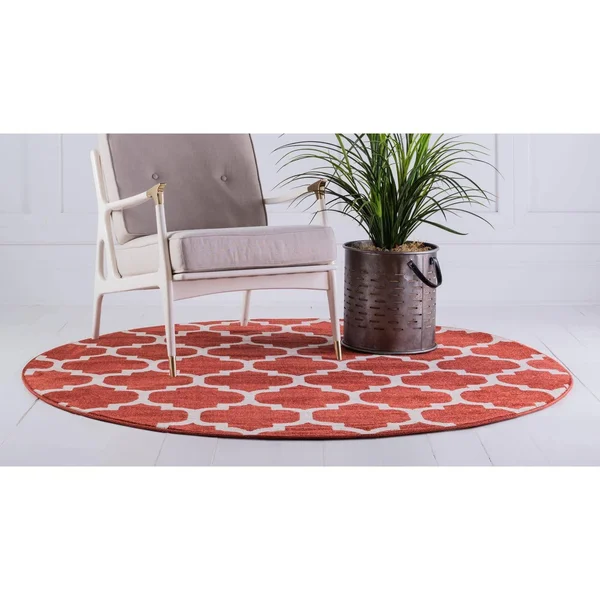 Unique Loom Philadelphia Trellis Area Rug - 8& x 8& Round - Light Terracotta