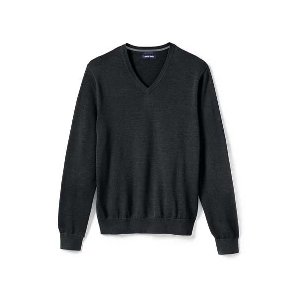 Lands& End Men's Fine Gauge Supima V-Neck Classic, Size: XXL, Black