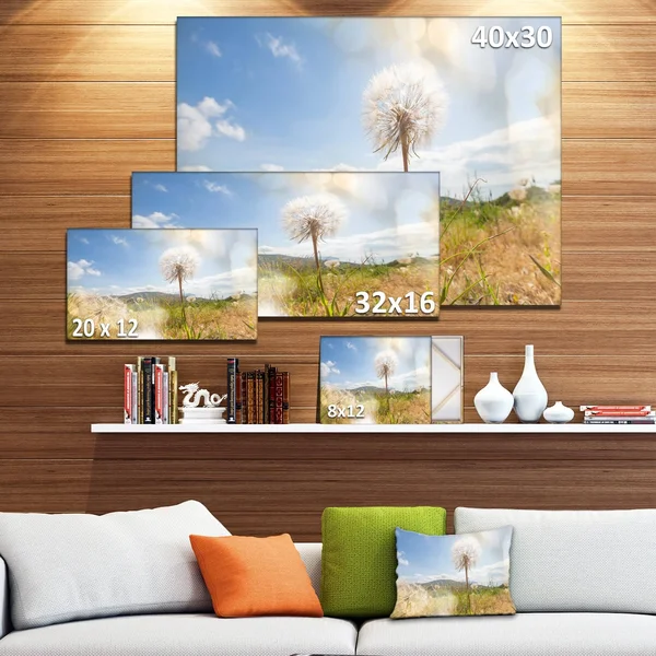 Design Art &Blooming Dandelion Under Bright Sky& Photographic Print on Wrapped Canvas - Size: 30 inch x 40 inch, White