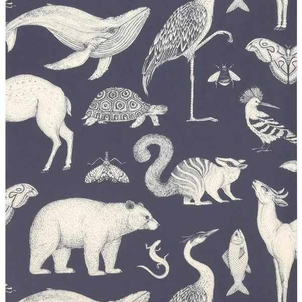 Ferm Living Katie Scott Wallpaper Animals Dark Blue