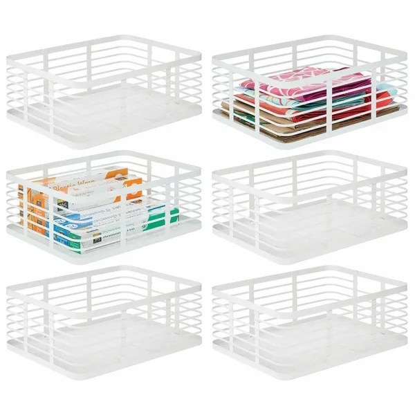 mDesign Modern Decor Metal Wire Food Organizer Storage Bin Baskets for Kitchen Cabinets, Pantry, Bathroom, Laundry Room, Closets