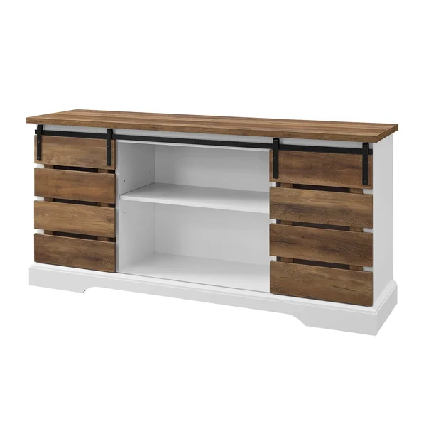 Farmhouse Sliding Slat Door Console TV Stand for TVs Up to 65x22 Brown - Saracina Home