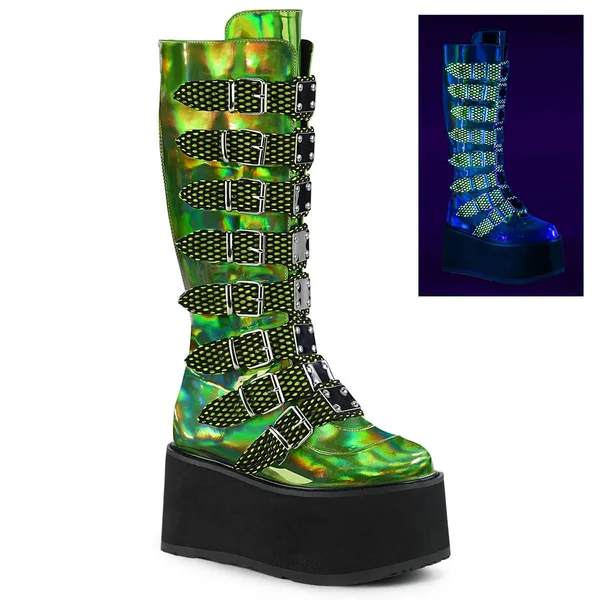 Demonia Women's Damned 318 Knee-High Platform Buckle Boot, Size: 8, Black Velvet