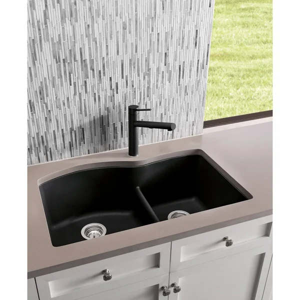 Blanco 441592 Diamond Silgranit Double Bowl Undermount Kitchen Sink with Low Divide - Metallic Gray