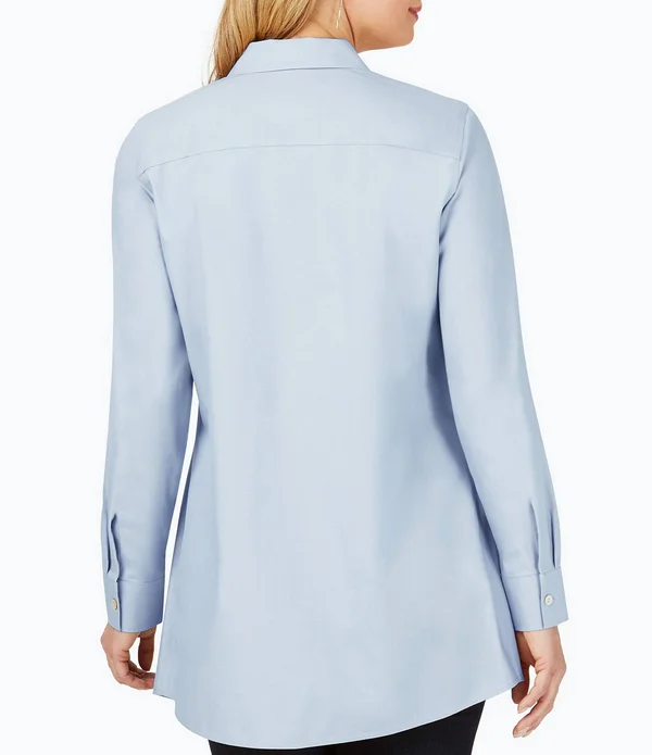 Foxcroft Cici Solid Non-Iron Pinpoint Oxford Long Sleeve Point Collar Button Front Tunic - Womens, 4, Blue Bliss