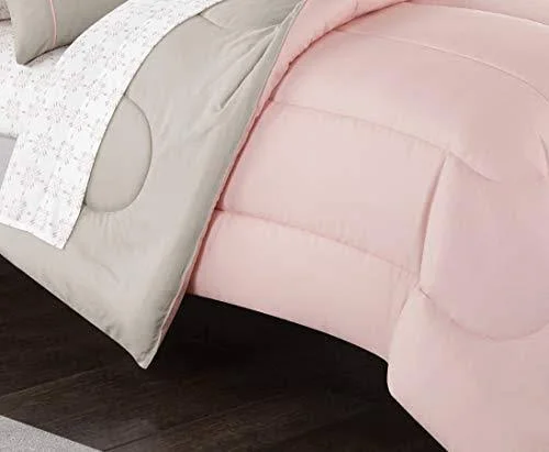 Casa 7-Piece Solid Reversible Comforter Set with Bonus Sheets - Queen, Blush