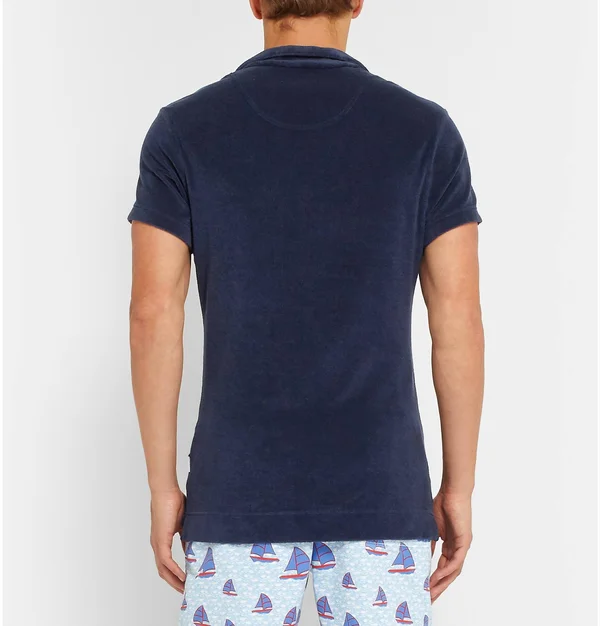 Orlebar Brown Terry Towelling Navy Towelling Resort Polo Shirt, Navy