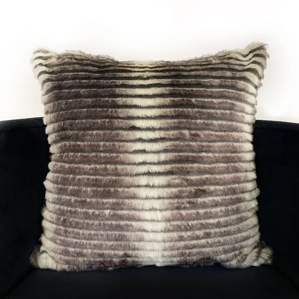 Plutus 20x22 x 26x22 Animal Faux Fur Luxury Throw Pillow in Gray and Taupe