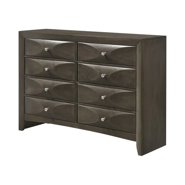 Benzara Bm205540 Wooden Dresser with 8 Spacious Drawers and Accent Knobs Gray