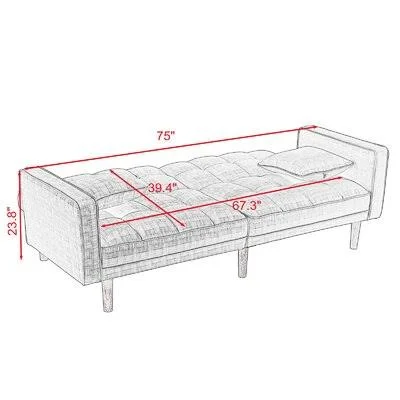 Convertible Loveseat Sofa Bed Modern Linen Fabric Futon Couch with 2 Pillows for Living Room - Yellow Latitude Run Fabric: Light