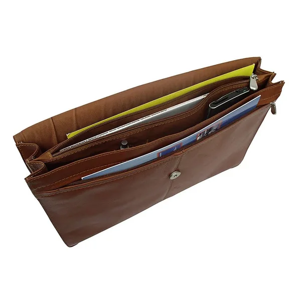 Piel Leather Three Section Flap Portfolio Black