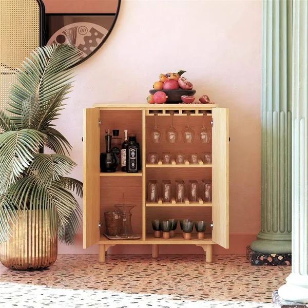 Dorel Living Jovany Light Ash Wood Kitchen Storage Bar Cabinet