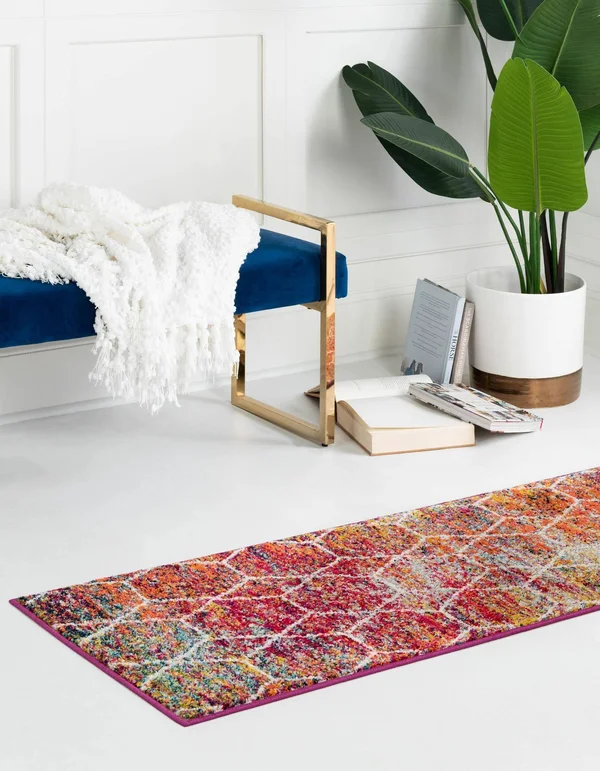 Unique Loom Geometric Trellis Frieze Runner Rug, Multi, 2& x 6&
