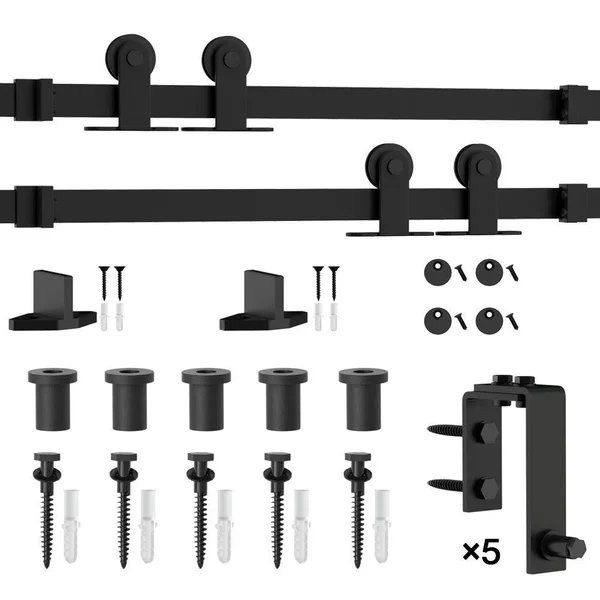 winsoon 6.6 ft./79 in. Bypass Sliding Barn Door Hardware Steel Track for Double Wooden Doors Closet Kitchen Kit, Black