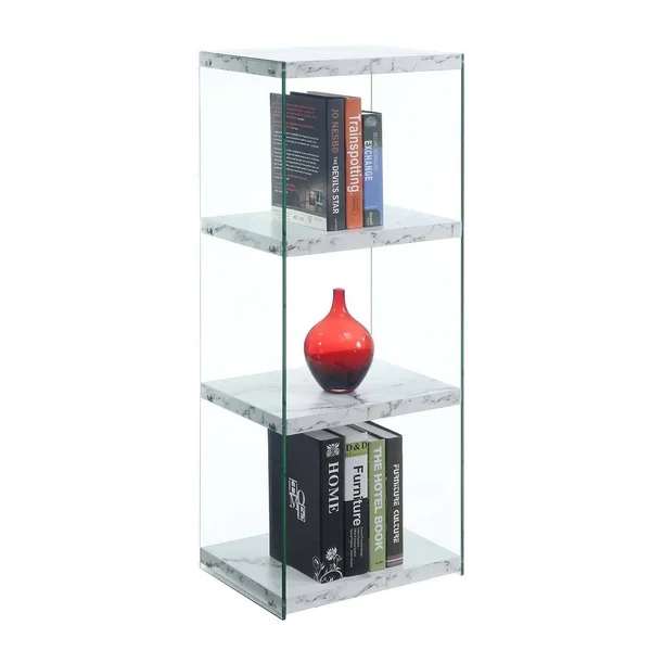 Porch & den Urqhuart 4-Tier Wood and Glass Tower Bookcase - White Faux Marble