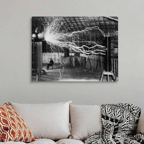 Bolts of Electricity Discharging in The Lab of Nikola Tesla - Canvas Wall Art, 40x30, Great Big Canvas
