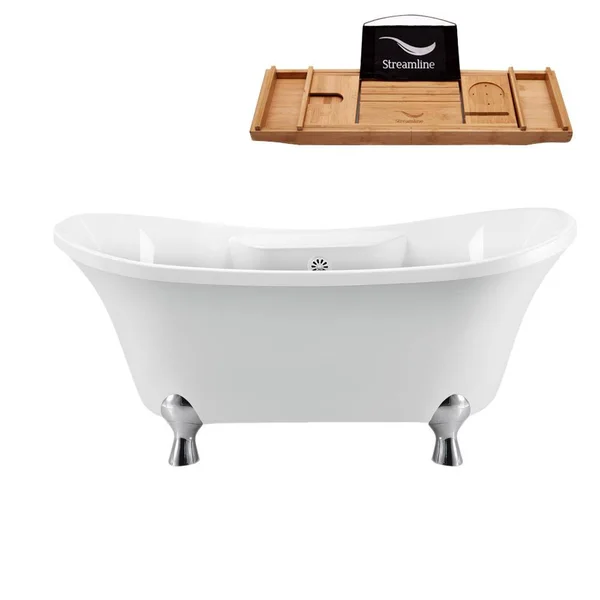 Streamline Bath N900CH-WH 60x22 x 32x22 Clawfoot Soaking Acrylic Bathtub Drain Color: Glossy White - Feet Finish: Chrome