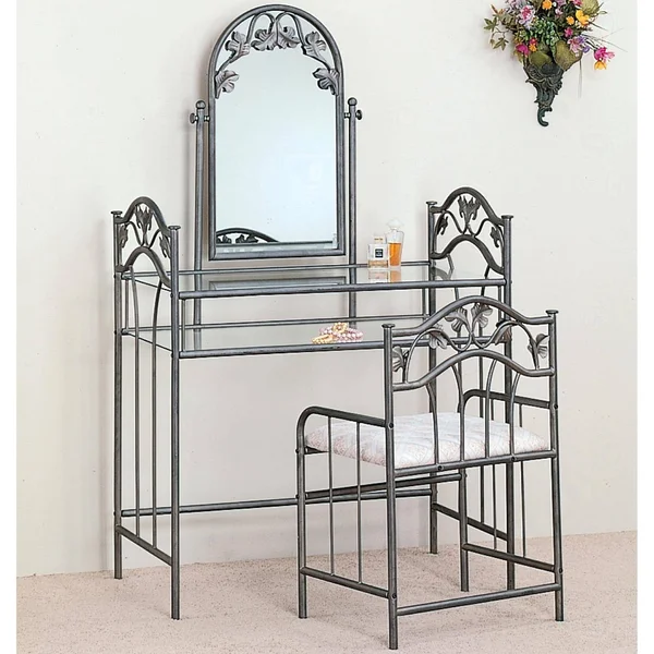 Belcrest Pewter Metal and Glass Vanity Set