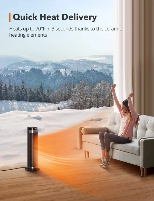 TaoTronics PTC Space Heater - 1500W Fast HEATING Ceramic, 24” High Tower Heater