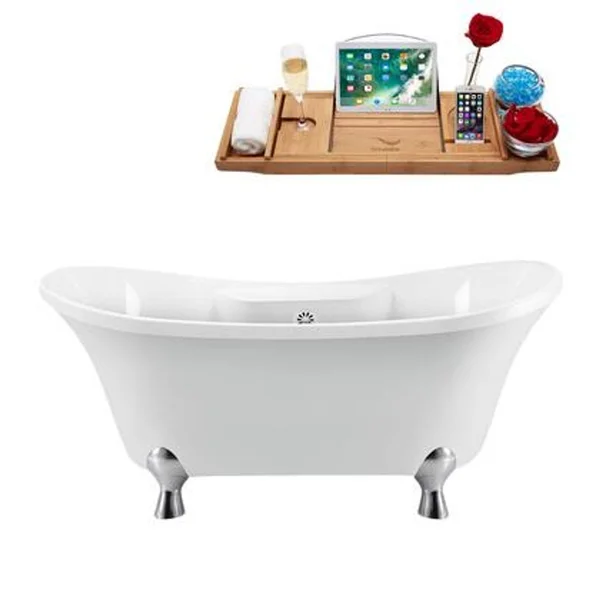 Streamline Bath N900CH-WH 60x22 x 32x22 Clawfoot Soaking Acrylic Bathtub Drain Color: Glossy White - Feet Finish: Chrome
