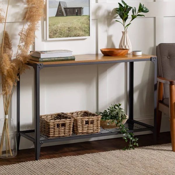 Angle Iron Rustic Wood Sofa Entry Table Barnwood Saracina Home