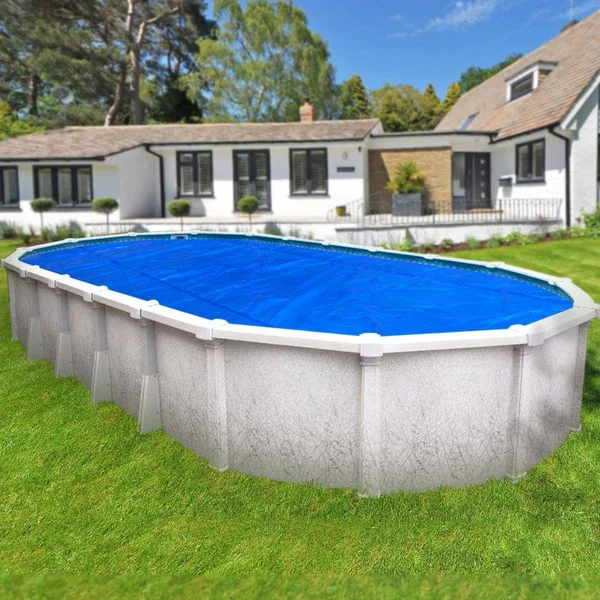 Pool Mate Deluxe 5-Year Blue/Silver Solar Blanket for Above Ground Swimming Pools, Oval - 12 Feet x 24 Feet