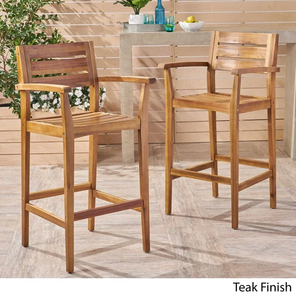 Noble House Outdoor Acacia Wood Barstool in Gray Finish - Set of 2