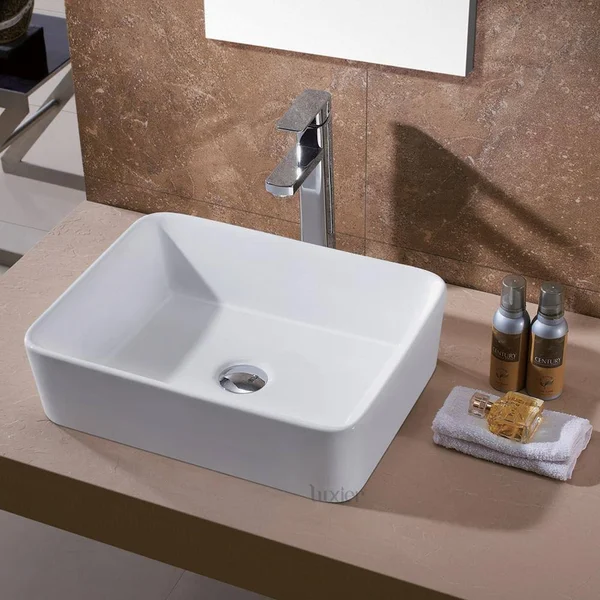 Luxier Rectangular Bathroom Ceramic Vessel Sink Art Basin in White