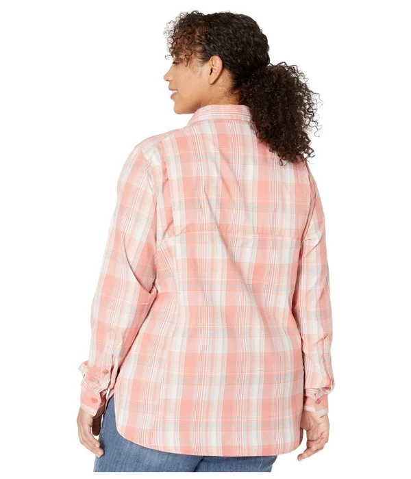 Columbia Plus Size Silver Ridge Lite Plaid Long Sleeve Dark Coral Medium Multi Plaid - 2x