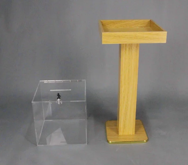 FixtureDisplays Wood Acrylic Large Floor Standing Tithing Box Offering Box Ballot Box Church Donation Box 14300, 15 x 15 x 38"