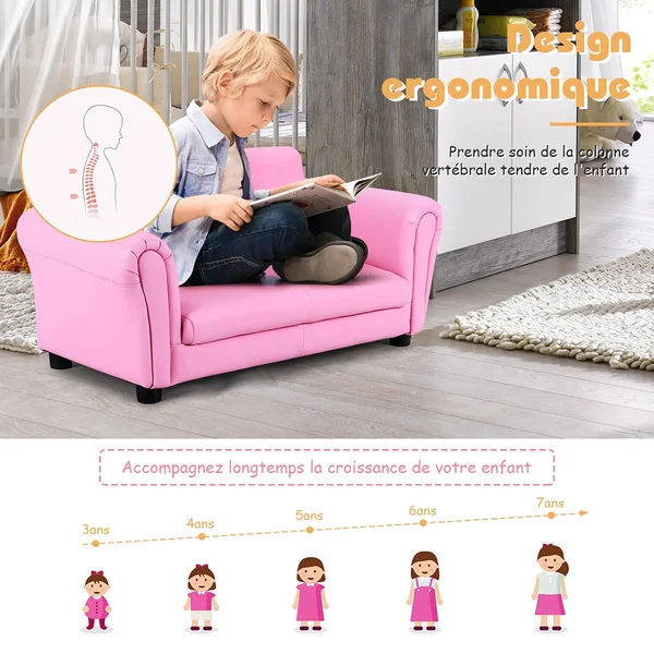 Children Sofa 2 Seat Armrest Chair Lounge with Footstool - Black