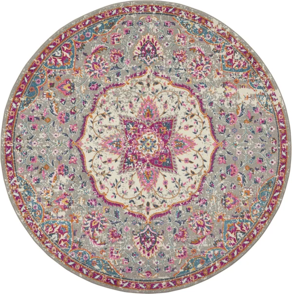 Nourison Passion PSN22 Area Rug - Grey/Multi, 8& Round