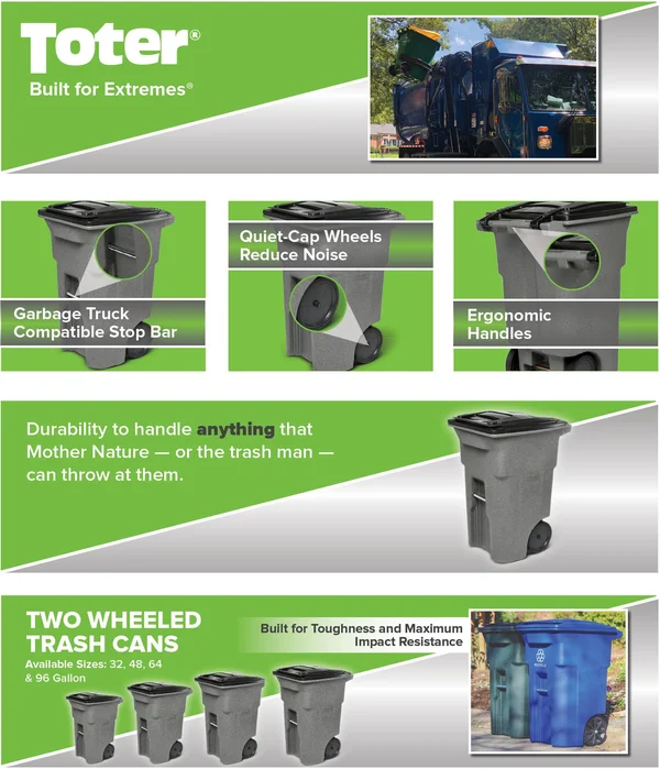 Toter ANA64-00BST Brownstone 2Wheel Trash Can, 64Gal.