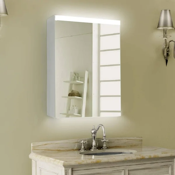 24''x 30''LED Bathroom Medicine Cabinet with Mirror - Intelligent Switch, Aluminum Frame, Surface Mounting only.(Door Left Open)