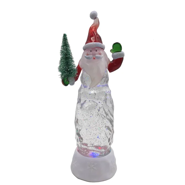 Northlight 11x22 LED Lighted Santa Claus with Christmas Tree Table Top Glitterdome