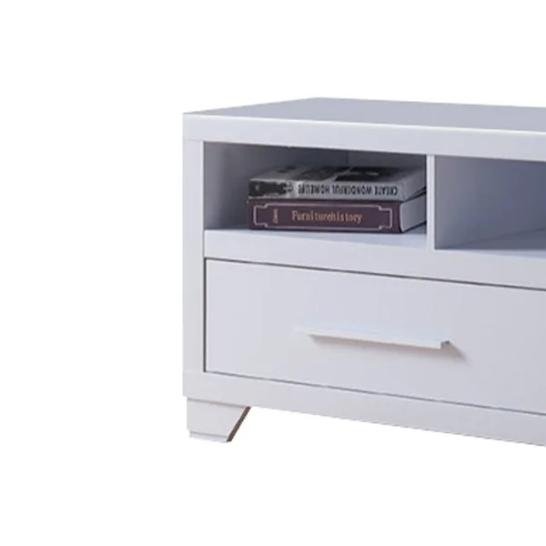 Benzara Wooden TV Stand with 2 Drawers & 3 Open Shelves, White, 60 x 15.25 x 21.75
