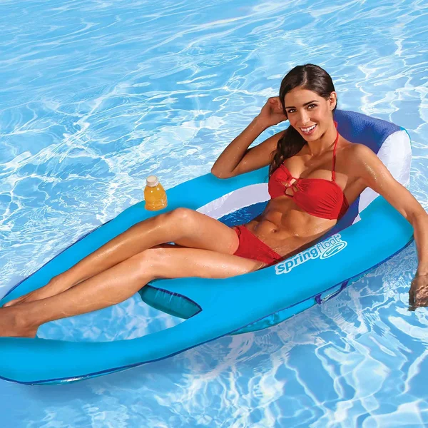 Swimways Spring Float Recliner - Light Blue/Dark Blue, 56 in x 38 in x 16 in