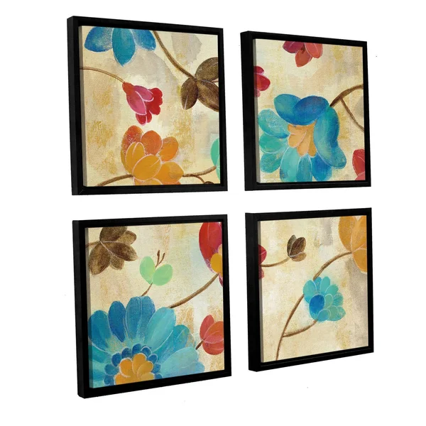 ArtWall Silvia Vassileva 'Coral and Teal Garden II' 4-Piece Floater Framed Canvas Sqare Set
